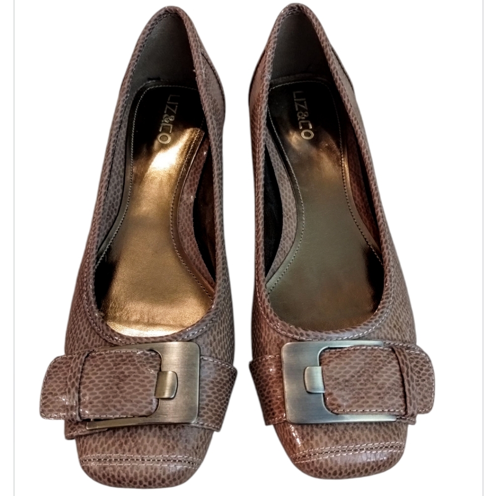 Liz & Co Elegant Tan Snake Skin Print  Women's Shoes with Buckle Size 9 1/2